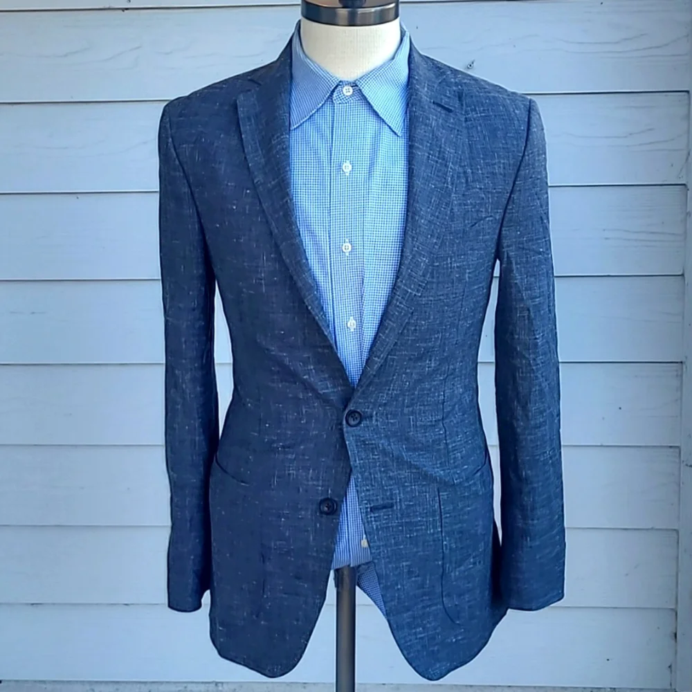 KNOT STANDARD Custom Grey‎ Weave Dormeuil Cloth Wool Sz 34 R Mens Sport Coat